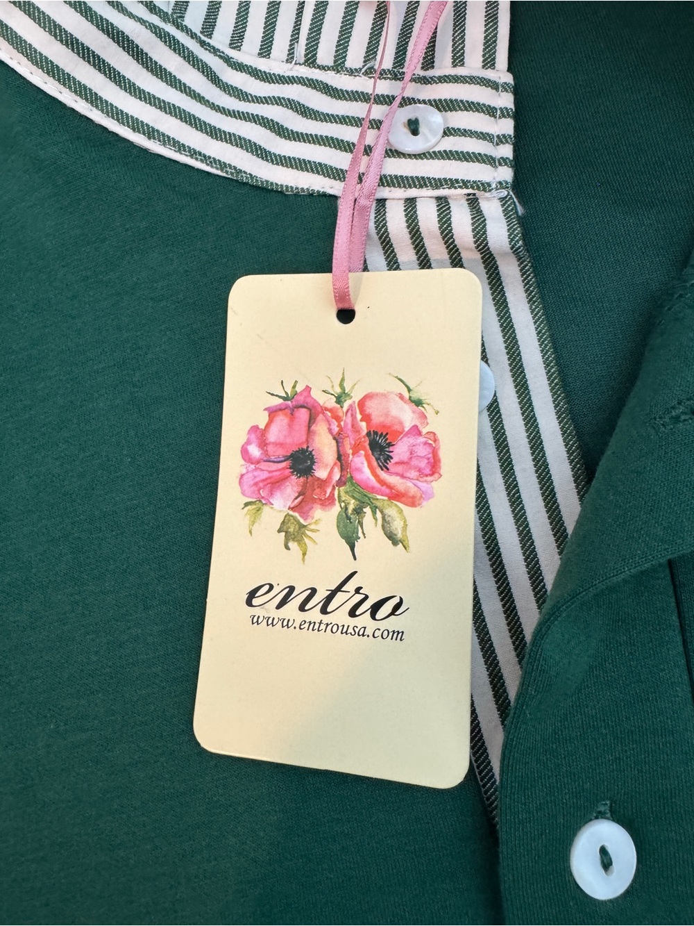 NWT ENTRO Callie Contrast Striped Collar Puff Sleeve Blouse Green Large - Picture 5 of 6